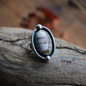 Bague LILA T56.5 en argent 925 et cabochon de Mookaite Lila