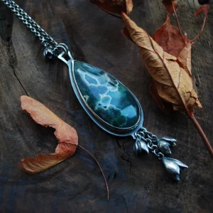 Collier la COULEUR DE L'EAU jaspe océan succulentes et argent massif