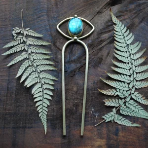 Barrette pic à cheveux rond en laiton et cabochon de labradorite