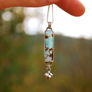 Pendentif turquoise Moon River & succulente en argent